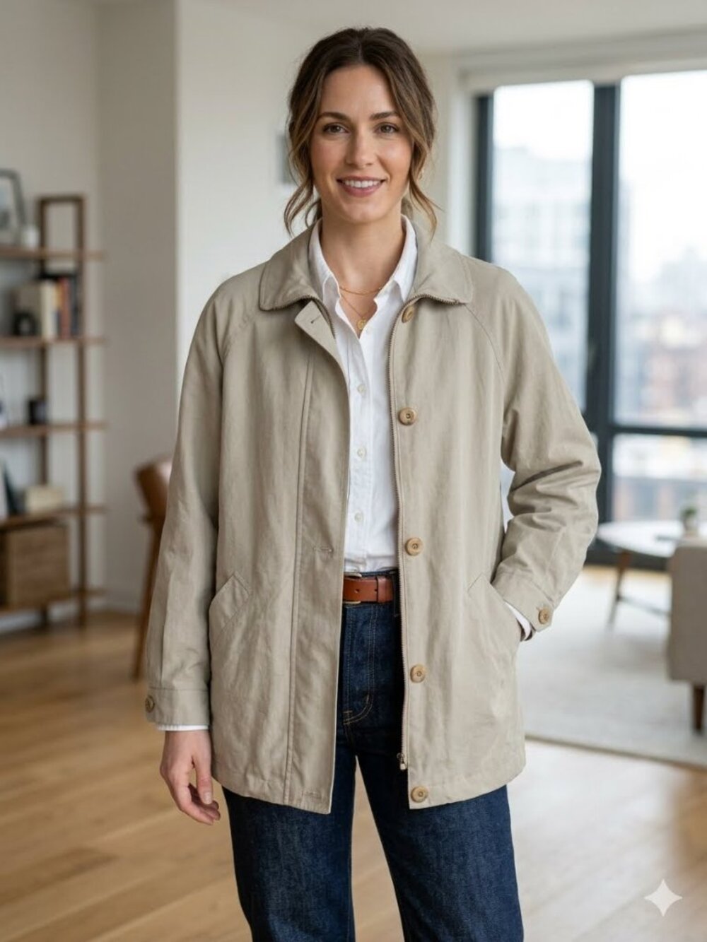 Vintage London Fog Petite Utility Trench Jacket Beige Cream Size M Pet